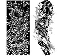 Fiorky Tatuajes Temporales, 2PCS ODA Flor Tatuaje Etiqueta Caballero y Panda Impermeable Tatuaje Semi Permanente Koi Pez Arte Temporal Tatoo Etiqueta Cuerpo Marcador Tatuajes para Hombres