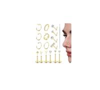 FIOROYAL 16Pcs Piercing Nariz 316L Piercing Nariz Acero Quirurgico Pulsador Sin Hilos En Pendientes Flat Back Hipoalergénico CZ Piercing Aros Cartílago Hélix Trago Oro/Plata 18G 20G-JX