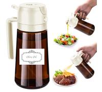 Fiotasy Dispensador de aceite 2 en 1 y pulverizador de aceite para cocinar con etiquetas, botella de aceite de vidrio de 470 ml recubierta de marrón, botella dispensadora de aceite de oliva para
