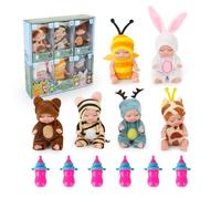 Fiotha 6 Piezas Mini Bebe Reborn, Muñecas Reborn con 6 Biberon, Bebés de Silicona, Realista Muñecas Reborn Bebé Silicona Suave de la Vida Real Muñecas Bebé, para Accesorios de Casa de Muñecas
