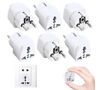 Fiotha Adaptador de Viaje Universal para España, 6 Pcs Adaptador Enchufe UK/USA/AU, Adaptador de Corriente Universal de Viaje, para Reino Unido, EE. UU, China, Italia, Enchufe Compacto Blanco