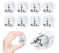 Fiotha Adaptador de Viaje Universal para España, 8 Pcs Adaptador Enchufe UK/USA/AU, Adaptador de Corriente Universal de Viaje, para Reino Unido, EE. UU, China, Italia, Enchufe Compacto Blanco