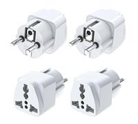 Fiotha Adaptador de Viaje Universal para España, Adaptador Enchufe UK/USA/AU, Adaptador de Corriente Universal de Viaje, para Reino Unido, EE. UU, China, Italia, Enchufe Compacto Blanco-4 Pcs