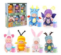 Fiotha Muñeca Bebé Reborn - Set de 6 Mini Muñecas Con Biberones, 3,5 Pulgadas, Juego de Bebés de Silicona Para Niños y Niñas