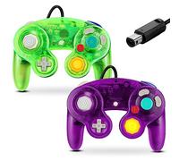 FIOTOK Controlador Gamecube, controlador clásico con cable para Wii Nintendo Gamecube (morado transparente y verde transparente), paquete de 2