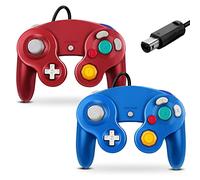 FIOTOK Gamecube - Controlador clásico con cable para Wii Nintendo Gamecube (azul y rojo, paquete de 2)