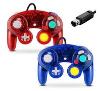 FIOTOK Gamecube Controlador, controlador clásico con cable para Wii Nintendo Gamecube (rojo transparente y azul transparente, paquete de 2)