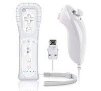 FIOTOK Mando a distancia Wii con Nunchuck, mando Wii con Nunchuck compatible con Nintendo Wii/Wii U con funda de silicona y correa de muñeca, color blanco