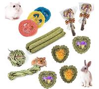 FIPASEN Juguetes para Masticar Conejos, 16 Piezas Natural Timoteo Heno Masticar Juguete, Mejorar la Salud Dental para Conejito/ Chinchilla/ Conejillo de Indias/ Hámsteres/ Holland Lop