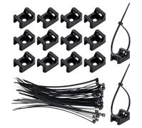 Fippy 150 Pack Soportes para bridas de cables Base de montaje de bridas negras con 150 paquetes de bridas de nylon negras