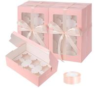 Fippy 20 cajas para cupcakes de 6 agujeros con ventana, cajas rosas para pasteles, pequeñas cajas de horno para cupcakes, pastelería, galletas, postres