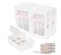 Fippy 20 Cajas para Cupcakes de 6 Agujeros Con Ventana, para Pasteles, Pastelería, Galletas y Postres - Color Blanco