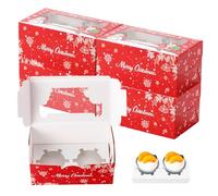 Fippy 50 cajas de Navidad para cupcakes con 2 agujeros con ventana, cajas de regalo para pasteles de Navidad, cajas de pastelería para cupcakes, galletas y postres