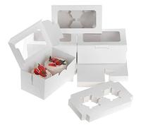 Fippy 50 Cajas para Cupcakes 2 Agujeros con Ventana, Cajas para Tartas Magdalenas, Cajas de Pastelería para Magdalenas Galletas Postres, Blanco