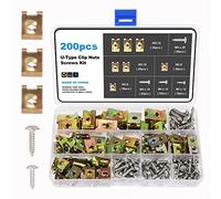 Fippy Juego de 200 Clips en U y Tornillos, Clip de Metal Tipo U Tipo Clip de Tuerca Tipo U Surtido con Tornillos de Montaje para Guardabarros de Carrocería de Coche (amarillo dorado)