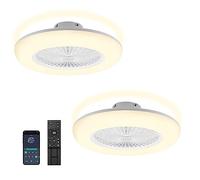 Fiqops 2x Ventilador de techo con luz y mando a distancia, 80W Smart LED Dimmable Ventiladores de techo 3 Light Color Change y 6 velocidades del ventilador para dormitorio salón