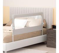 Fiqops Barrera de cama plegable de 180 cm x 1 + 150 cm x 1 cm, protección contra caídas, altura regulable 72-86 cm, con correa para camas auxiliares y cunas, color gris