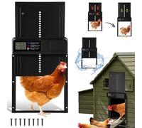 Fiqops Batería automática de aluminio para gallinas, tapa eléctrica para pollos con pantalla grande resistente al agua, temporizador, puerta automática de pollo, protección inteligente contra