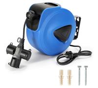 Fiqops Cable alargador automático 20m +1,5m, enrollador de cable para montaje en pared,giro lateral de 180°,para taller y almacén,con función de apisonamiento(enchufe tripolar)