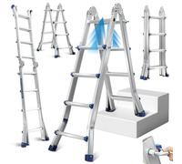 Fiqops Escalera multiusos de 402 cm, peldaños 4 x 4, escalera telescópica 3 en 1, escalera de aluminio, escalera plegable, carga máxima de 150 kg, escalera deslizante a ambos lados de pie y escalera