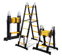 Fiqops Escalera telescópica 3.8 m (1,9 m + 1,9 m) Plegable de Aluminio, Multiusos, portátil, Carga máxima de 150 kg, Antideslizante, Color Negro y Amarillo