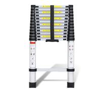 Fiqops Escalera telescópica de Aluminio, Escalera Extensible de 3,8 m, Escalera de Aluminio Antideslizante, Escalera Multiusos Extensible, 150 kg de Capacidad de Carga