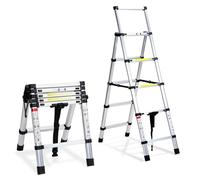 Fiqops Escalera telescópica Plegable de Aluminio de 1,4 m + 1,7 m, Marco A, 4 + 5 peldaños, Escalera Extensible para Reparaciones de Techo, tamaño Plegado 62,7 cm, Capacidad de Carga de 150 kg