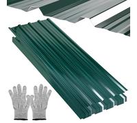Fiqops Lote de 12 placas trapezoidales perfiladas - 129 cm x 46 cm - Aproximadamente 7 m² - Chapa trapezoidal verde de acero galvanizado de alta calidad para techo y pared