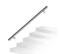 Fiqops Pasamanos de acero inoxidable, 110 cm, pasamanos de acero inoxidable, pasamanos de pared, para exterior e interior, pasamanos de 42 mm de diámetro, con soporte de pared y tacos de metal