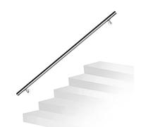 Fiqops Pasamanos de acero inoxidable, 150 cm, pasamanos de acero inoxidable, pasamanos de pared, para exterior e interior, pasamanos de 42 mm de diámetro, con soporte de pared y tacos de metal