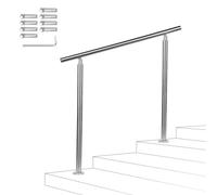 Fiqops Pasamanos de acero inoxidable para escalera exterior e interior 160 cm Ø 42 mm sin travesaños, con accesorios, ángulo ajustable para escaleras, jardín, entrada de casa