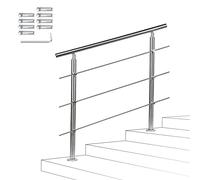 Fiqops Pasamanos de acero inoxidable para escaleras para exterior e interior 120 cm con 3 travesaños Ø 42 mm con accesorios, ángulo ajustable para escaleras, jardín, entrada de casa