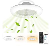 Fiqops Ventilador de techo con luz y mando a distancia, 80W Smart LED Dimmable Ventiladores de techo 3 Light Color Change y 6 velocidades del ventilador para dormitorio salón
