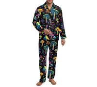 Fiqyvagox Paquete de 2 pijamas para hombre, conjunto de pijama de manga larga con banda elástica, ropa de dormir ligera con bolsillos, Estampado de hongos arcoíris, M
