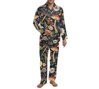 Fiqyvagox Paquete de 2 pijamas para hombre, conjunto de pijama de manga larga con banda elástica, ropa de dormir ligera con bolsillos, Estampado floral de margaritas y libélulas, M