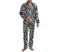 Fiqyvagox Paquete de 2 pijamas para hombre, conjunto de pijama de manga larga con banda elástica, ropa de dormir ligera con bolsillos, Estampado de cebra gris y negro, 4XL