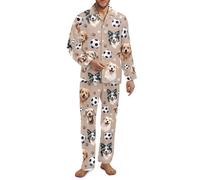 Fiqyvagox Paquete de 2 pijamas para hombre, conjunto de pijama de manga larga con banda elástica, ropa de dormir ligera con bolsillos, Dog Print Paw Soccer, XS