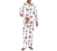 Fiqyvagox Paquete de 2 pijamas para hombre, conjunto de pijama de manga larga con banda elástica, ropa de dormir ligera con bolsillos, Notas musicales de Union Jack, color blanco, 4XL