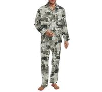 Fiqyvagox Paquete de 2 pijamas para hombre, conjunto de pijama de manga larga con banda elástica, ropa de dormir ligera con bolsillos, Estampado de camuflaje, XS