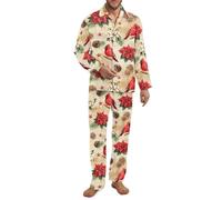 Fiqyvagox Paquete de 2 pijamas para hombre, conjunto de pijama de manga larga con banda elástica, ropa de dormir ligera con bolsillos, Estampado cardenal de pascua, color beige, M
