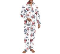 Fiqyvagox Paquete de 2 pijamas para hombre, conjunto de pijama de manga larga con banda elástica, ropa de dormir ligera con bolsillos, Palmera, bandera de Reino Unido, estrella de mar, color blanco