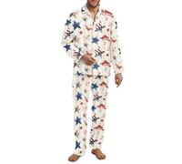 Fiqyvagox Paquete de 2 pijamas para hombre, conjunto de pijama de manga larga con banda elástica, ropa de dormir ligera con bolsillos, Estrellas de la bandera americana con grano, M