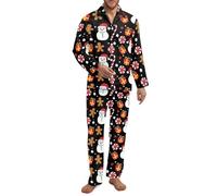 Fiqyvagox Paquete de 2 pijamas para hombre, conjunto de pijama de manga larga con banda elástica, ropa de dormir ligera con bolsillos, Muñeco de nieve, hombre de jengibre, bastón de caramelo, 4XL