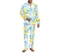 Fiqyvagox Paquete de 2 pijamas para hombre, conjunto de pijama de manga larga con banda elástica, ropa de dormir ligera con bolsillos, Estampado de hojas de tiburón, XXL
