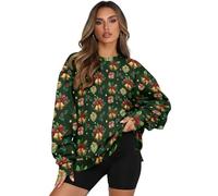 Fiqyvagox Sudaderas de cuello redondo para mujer, hombros caídos, manga larga, suéter de moda de gran tamaño con bolsillos, Holly Bell Box Star Verde Oscuro, XL