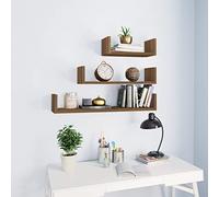 FIRBNUS 3 Piezas Estantes de Pared de Madera Contrachapada Diseño en Forma U Estantes de Wall Estante de Exhibición Suspendidas de Tablero Marrón Roble Ideal para Hogar Oficina Dormitorio