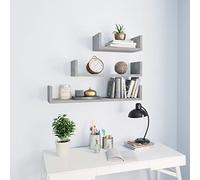 FIRBNUS 3 Piezas Estantes de Pared de Madera Contrachapada Diseño en Forma U Estantes de Wall Estante de Exhibición Suspendidas de Tablero Gris Hormigón Ideal para Hogar Oficina Dormitorio