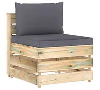 FIRBNUS 60 x 70 x 66 cm. Sofá central modular con cojines de color gris antracita, diseño sobre palés, sofás de jardín, sillas de jardín o salón, de madera impregnada