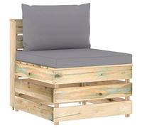 FIRBNUS 60 x 70 x 66 cm. Sofá central modular con cojines grises, diseño sobre palés, sofás de jardín, sillas de jardín de madera impregnada