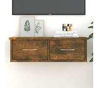 FIRBNUS 60x26x18,5 cm Estante de Cajones Pared Madera Contrachapada con 2 Cajones Estantes de Wall Estante de Exhibición Suspendidas de Tablero Roble Ahumado Estanterías Flotantes
